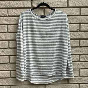 GAP Grey and White Striped Long Sleeve Oversized Tee Medium